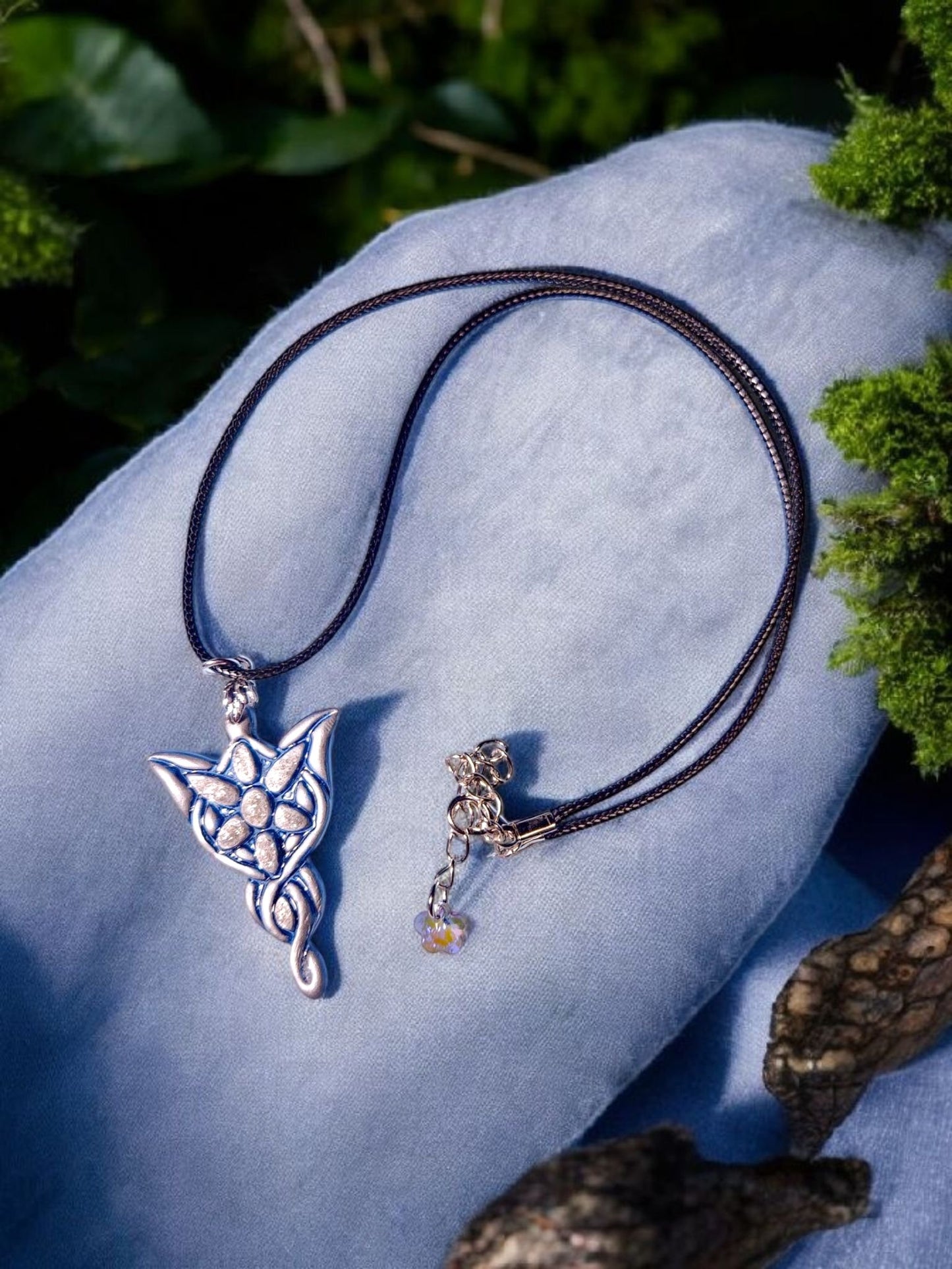 Elven Pendant- Steel Blue and Silver - 1