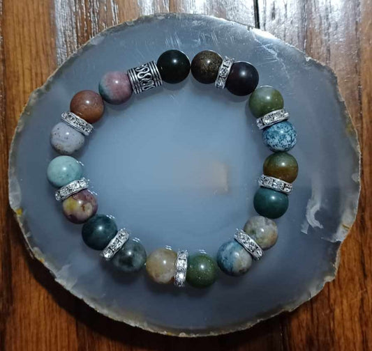 10mm Fancy Jasper Braclet with Bling - 1