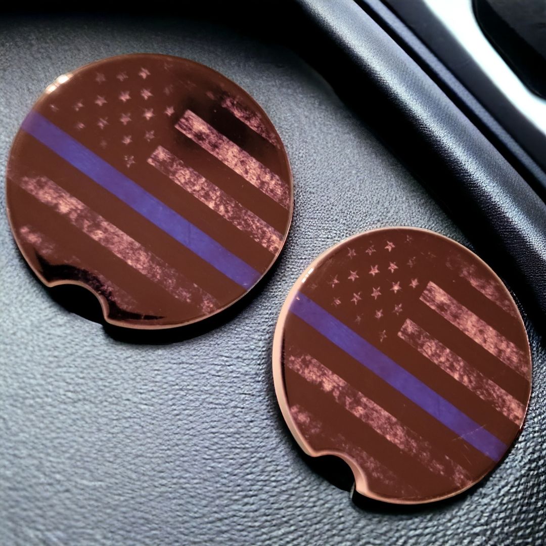 Thin Blue Line Car Coasters - Set of 2 Ceramic Coasters - 1