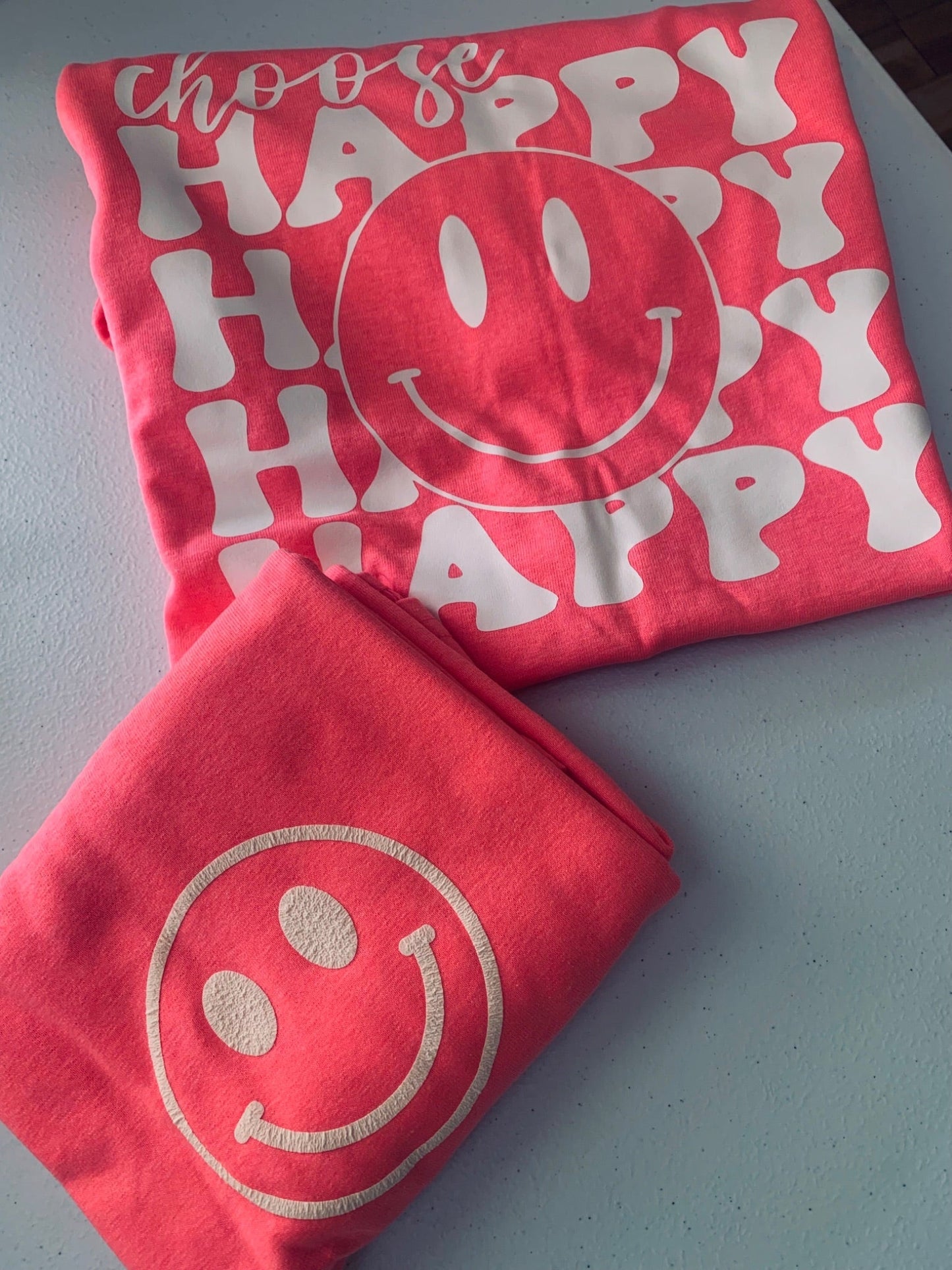 Choose HAPPY T-shirt pink and white - 1