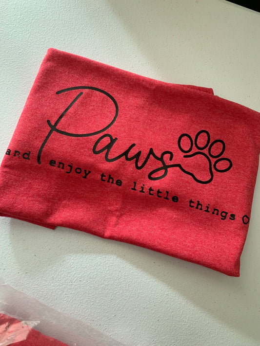 PAWS and enjoy the little things tshirt red and black - 1