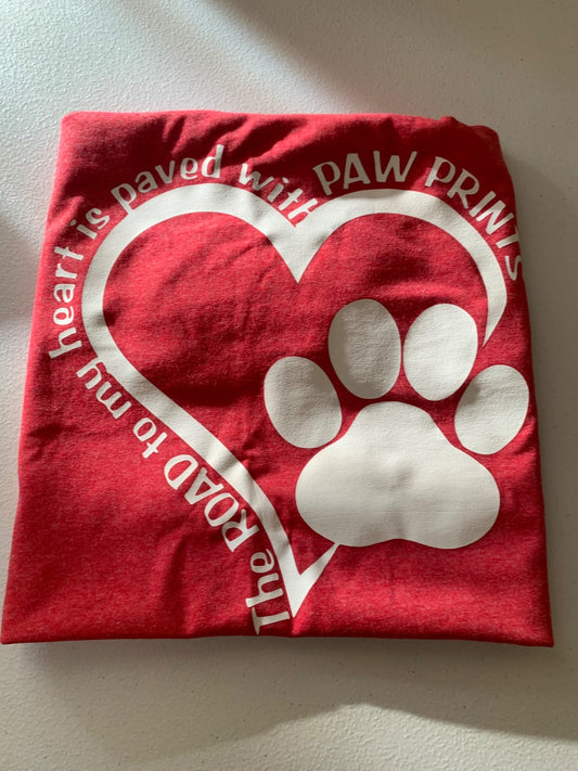 PAW Prints road to my heart tshirt red and white - 1