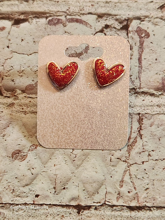 polymer clay inserted mini heart studs - 1