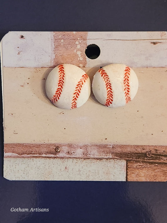 Baseball Polymer Clay Post Earrings - 1