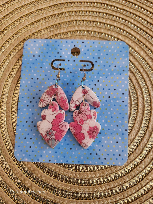 Pink/Lt Blue Flowered Pattern Earrings Spring Collection - 1