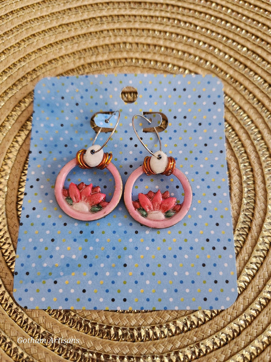Pink Thin Polymer Clay Earrings- Spring Collection - 1
