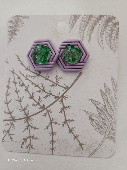 Geometric Shape Emerald Polymer Clay Earrings - 1