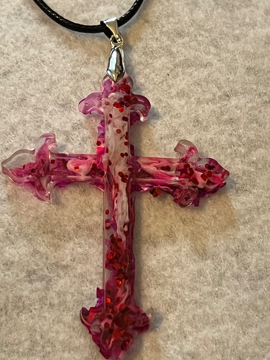 Red and white Resin Cross Necklace - 1