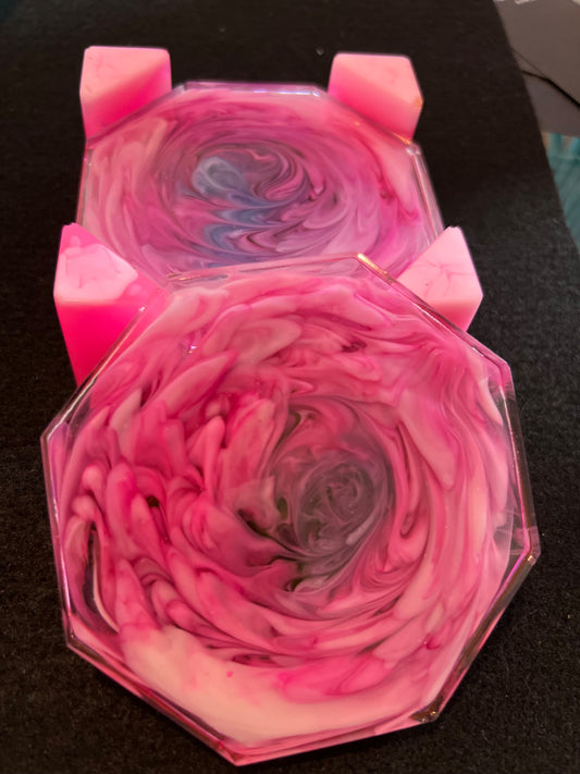 Pink 3 D flower bloom coaster set - 1