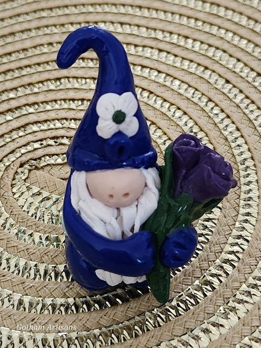 Blue Polymer Clay Spring Gnome - 1