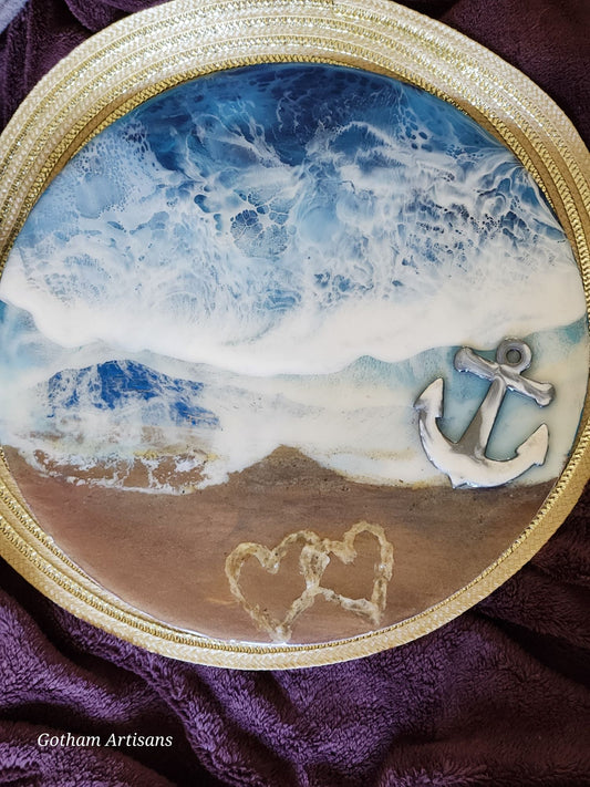 Ocean in Resin with Hearts in Sand - 1
