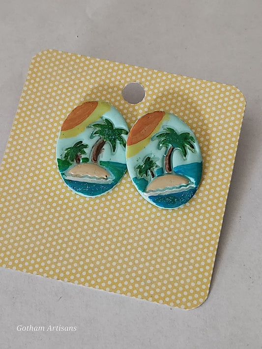 Summer Palm Scenic Earrings - 1