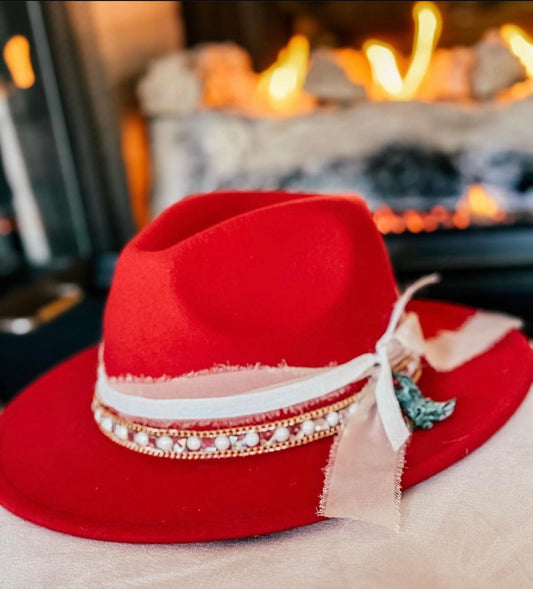The Classy Red Wide Brim Hat - 1