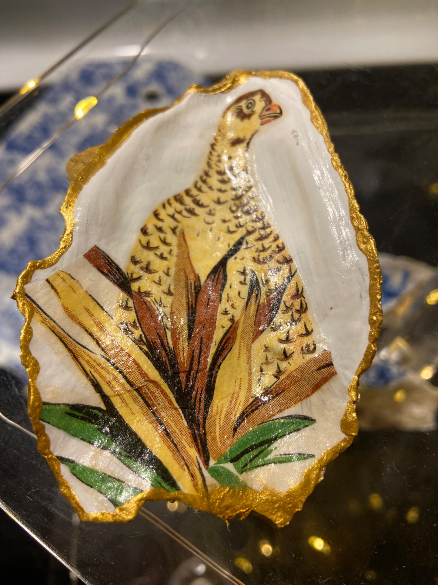 Female Pheasant oyster shell trinket - 2