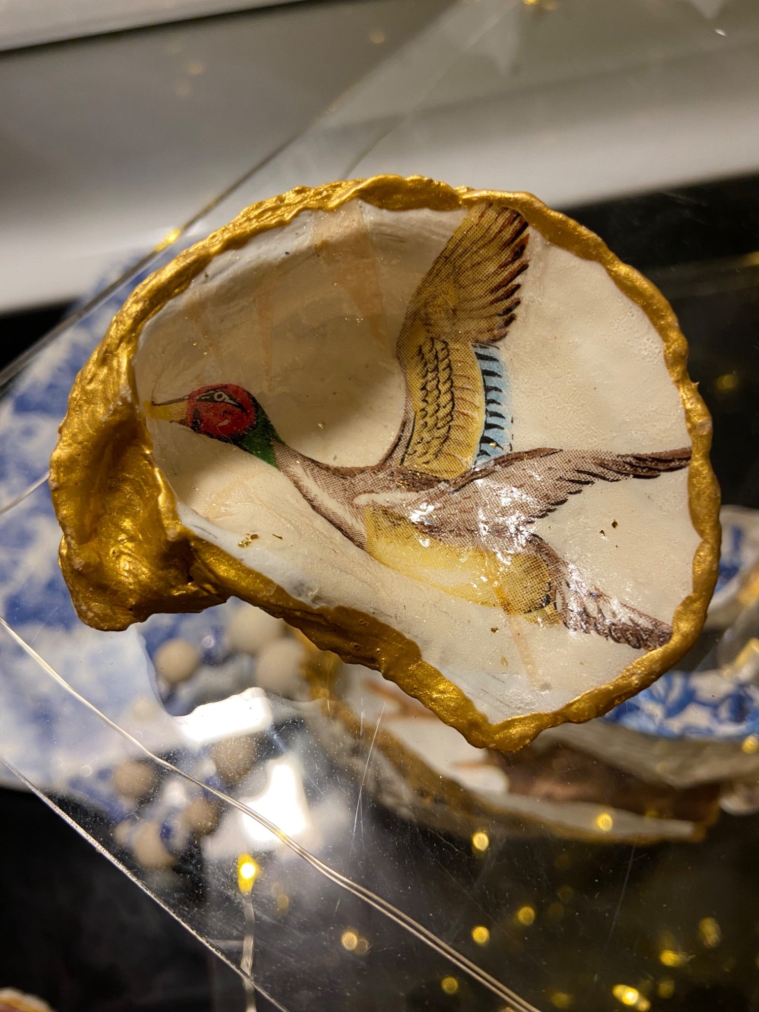 In Flight Mallard Duck Oyster Shell Trinket - 1