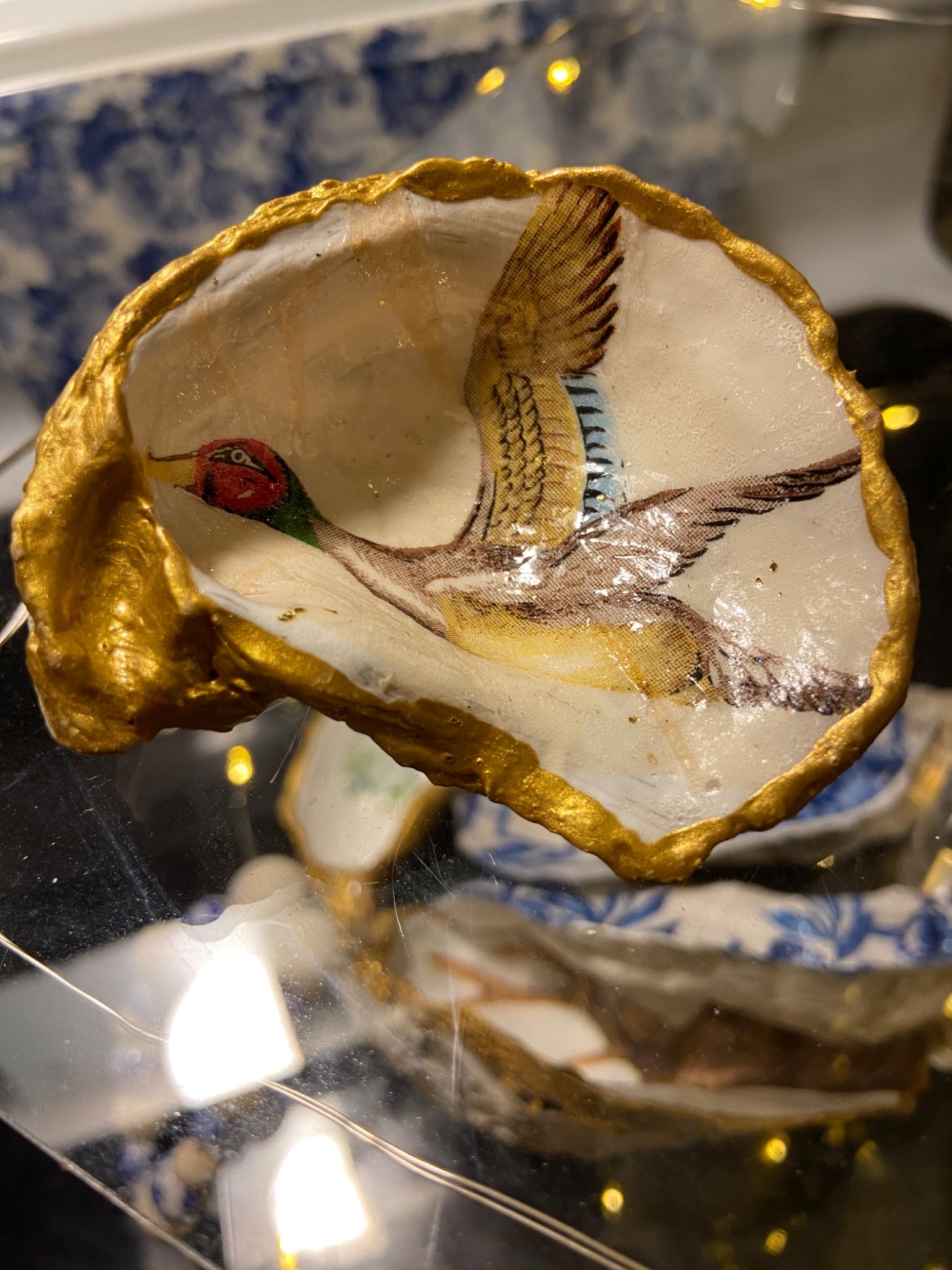 In Flight Mallard Duck Oyster Shell Trinket - 5