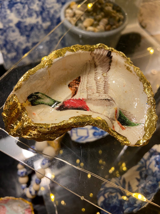 In Flight Mallard Duck #2 Oyster Shell Trinket Dish - 1