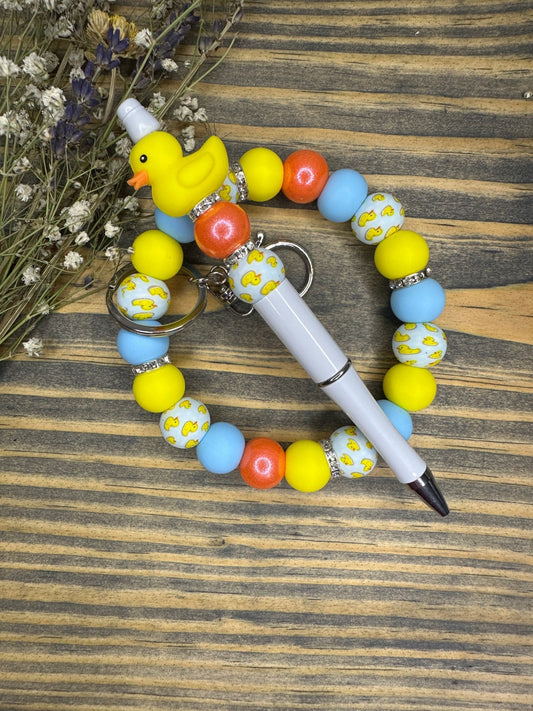 Yellow duck / wristlet keyring and pen set - 1