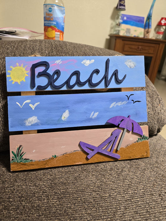 Beautiful beach sign with beach chair and umbrella - 1