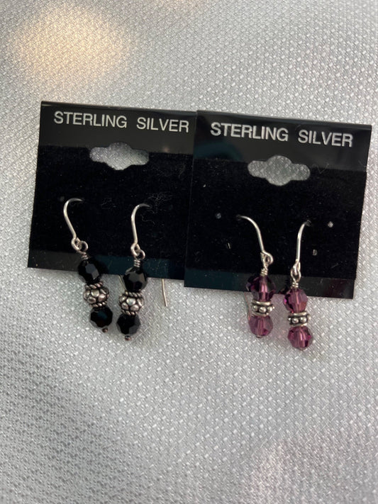 Black Crystal and Sterling Silver Earrings - 1