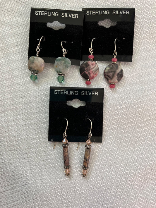 Green Jasper Dangle Earrings with Sterling Silver And Crystals  - 1