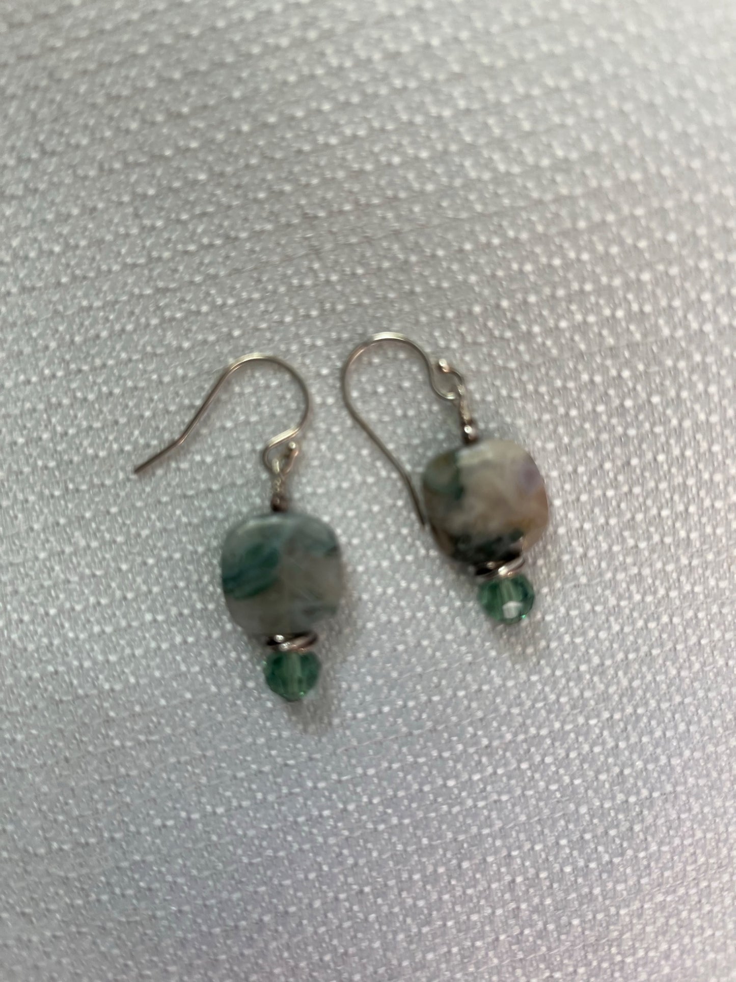 Green Jasper Dangle Earrings with Sterling Silver And Crystals  - 2