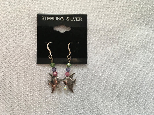 Angel fish with Multi-Color Crystals and Sterling Silver Dangles - 1