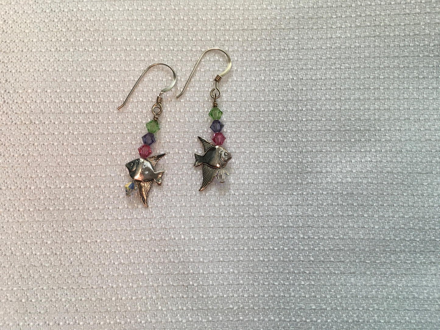 Angel fish with Multi-Color Crystals and Sterling Silver Dangles - 2