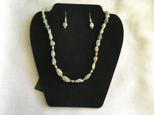  Aquamarine, Sterling Silver and Pearl Necklace and Earrings Set - 1