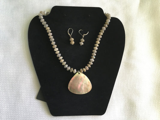 Sterling Silver, Labradorite and Shell Necklace and Earring Set - 1