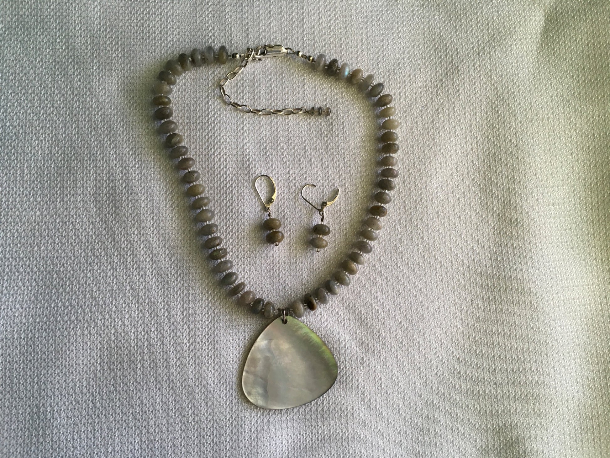 Sterling Silver, Labradorite and Shell Necklace and Earring Set - 2