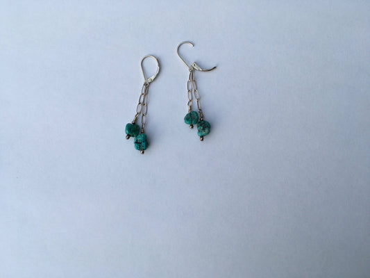 Sterling Silver Chain and Turquoise Dangle Earrings - 1