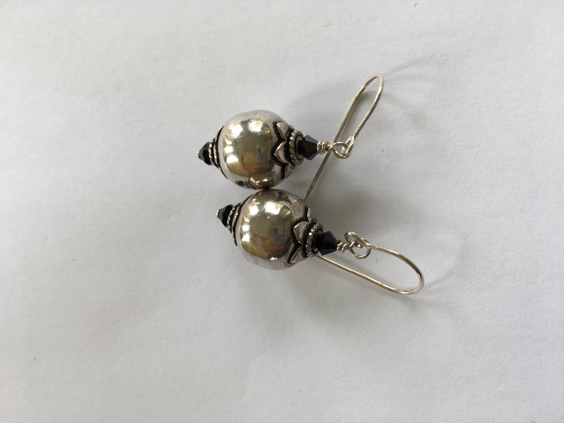 Round Sterling Silver and Black Crystal Earring Dangles - 3