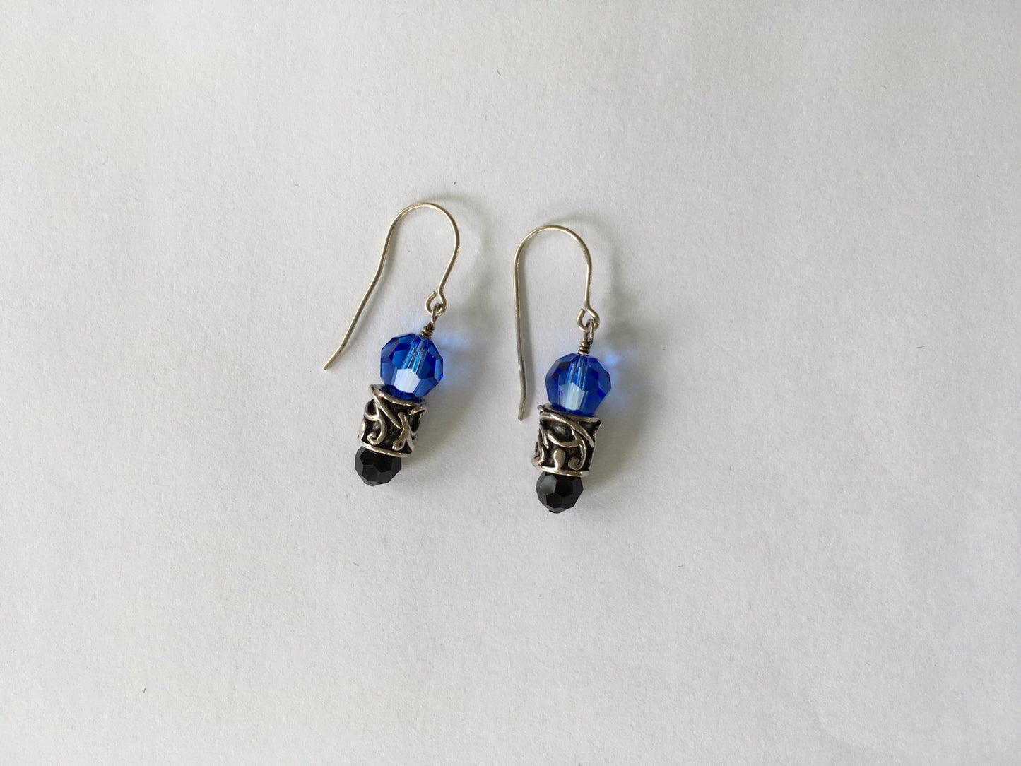 Blue and Black Swarovski Crystals with Sterling Silver Dangle Earrings  - 2