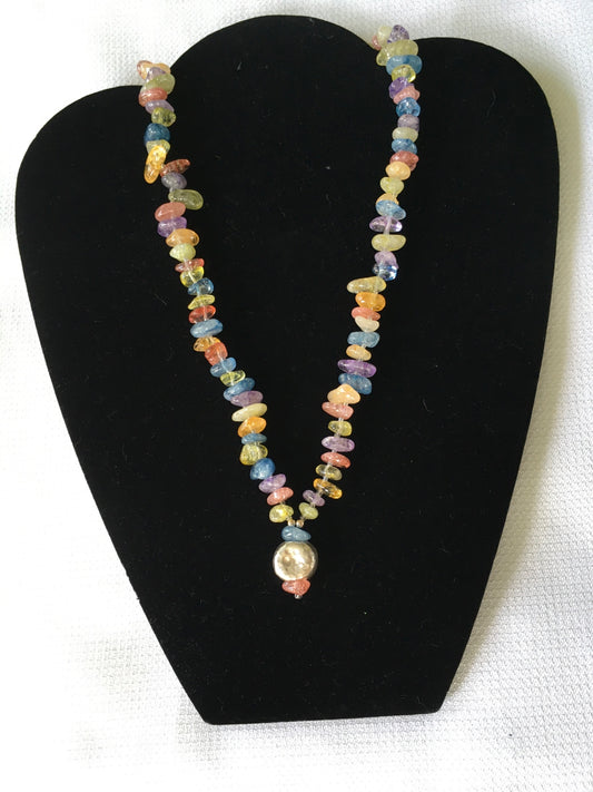 Multi-Colored Glass Nuggets with Sterling Silver Nugget Pendant  - 1