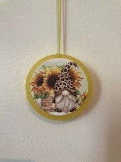 Car Air Freshener- Gnome Sunflowers Image- Island Fresh Gain Scent - 1