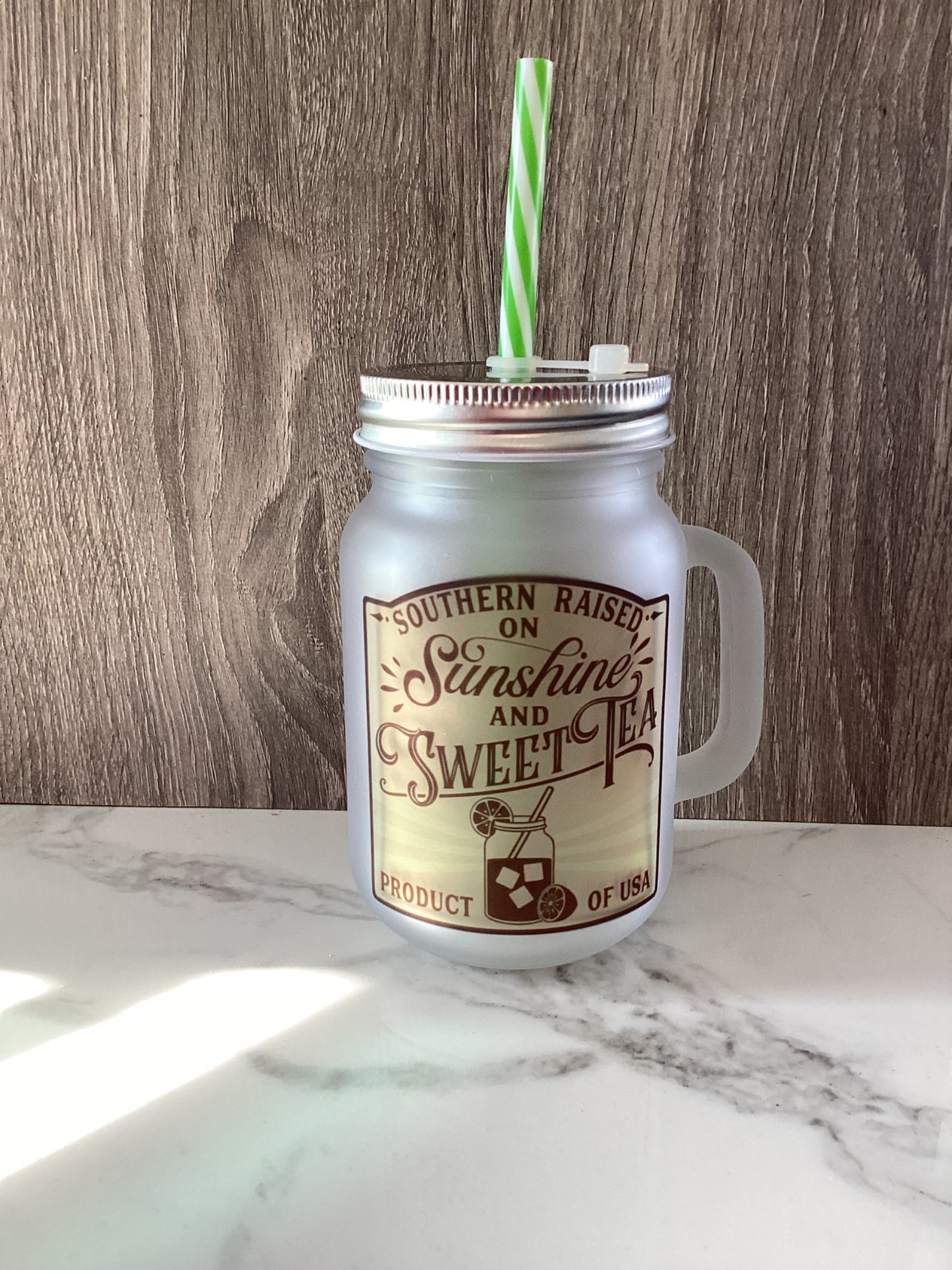 Southern Raised on Sunshine and Sweet Tea Mason Jar - 1