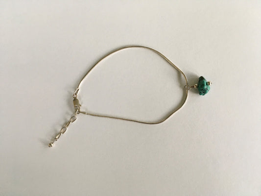 Anklet, Sterling Silver with Turquoise Beaded Drop - 1