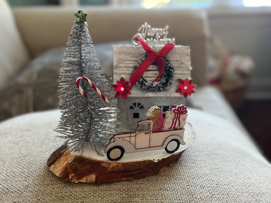 Christmas scene with house and truck  - 1