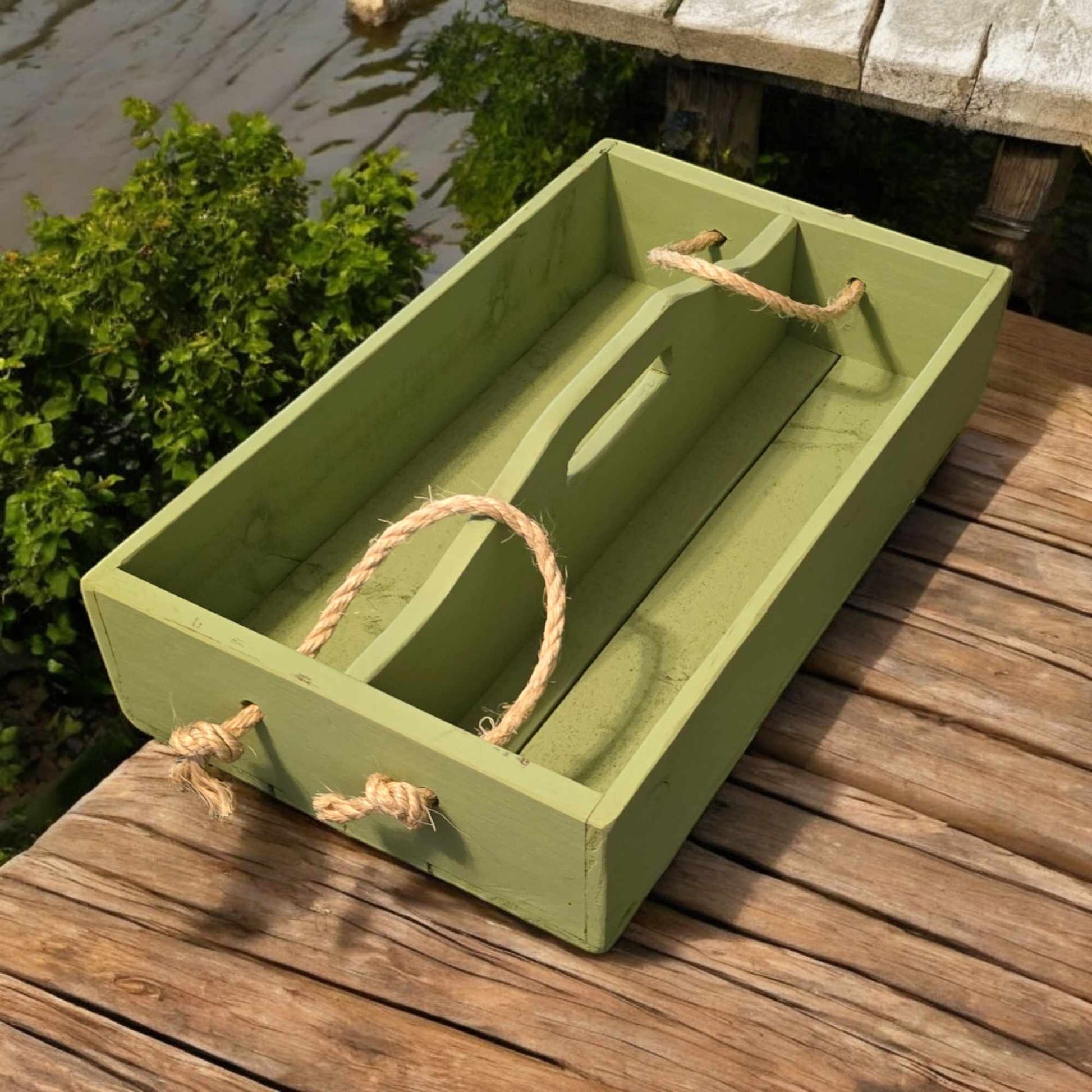 Wooden Serving Tray with Handles Green - 1