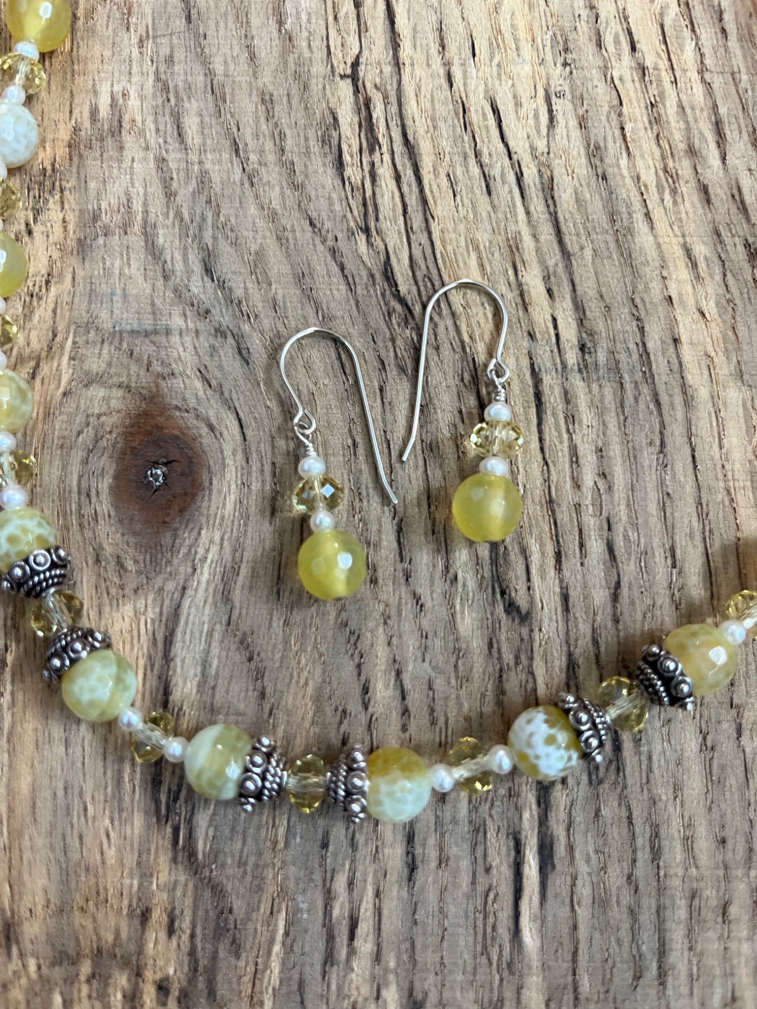 Faceted Yellow Agate Necklace and Earring Set - 1