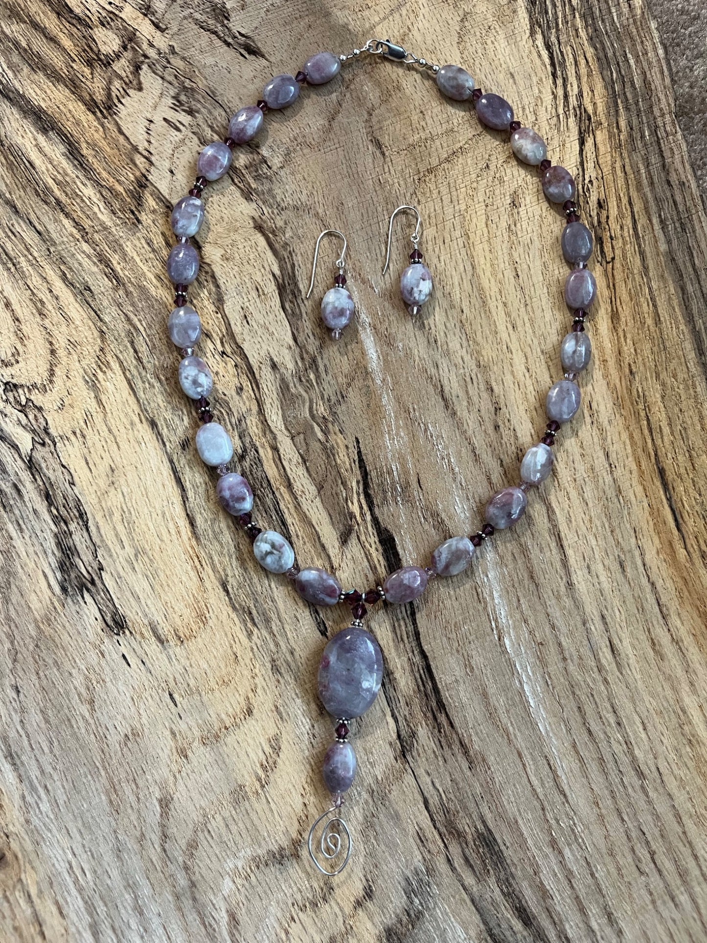 Lilac Jasper Necklace and Earring Set - 1