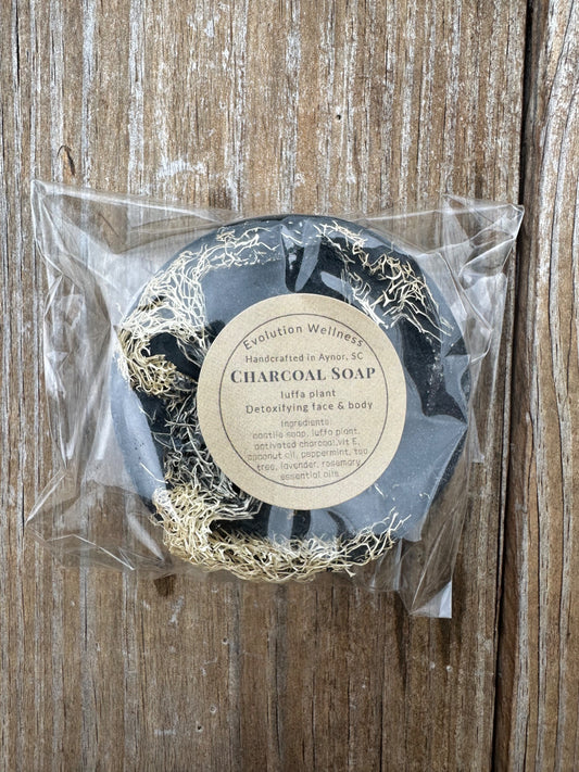 Charcoal Castile soap with luffa plant - 1