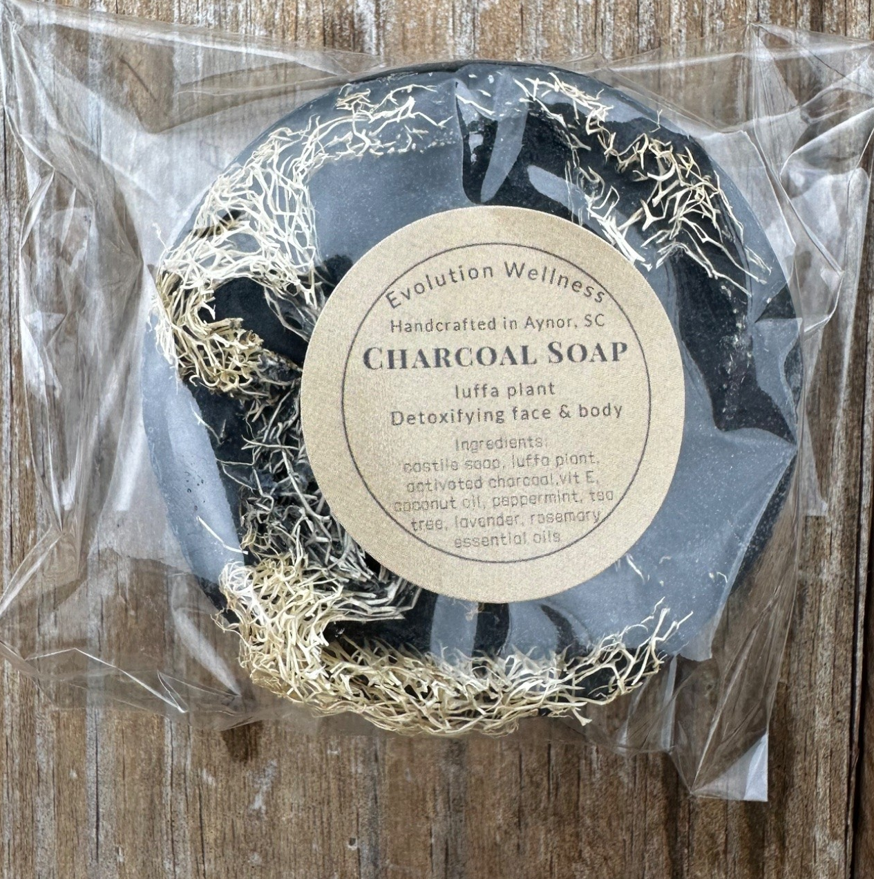 Charcoal Castile soap with luffa plant - 2