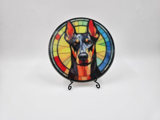 Doberman faux stained glass cutting board - 1