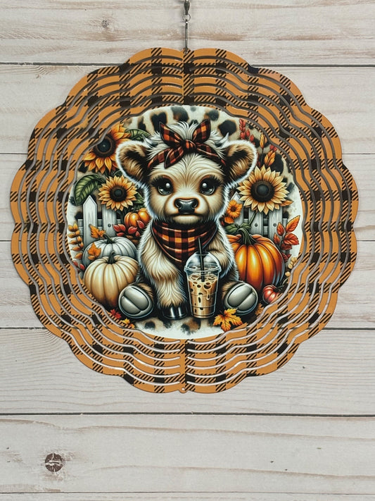 Fall Highland Cow Wind Spinner - 1