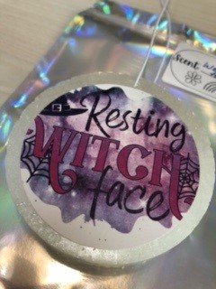 Car Air Freshener- Resting Witch Face Image- Weather for Sweaters Scent - 1