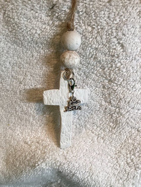 Clay Cross with Bead Hanger and I love Jesus Charm - 1