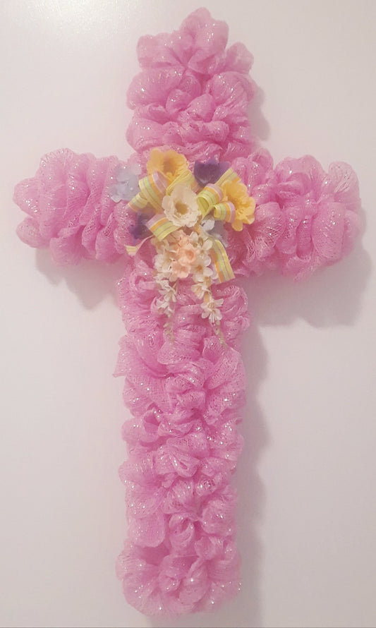 Pink cross with flowers - 1