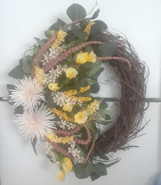 Pink and yellow flower wreath - 1